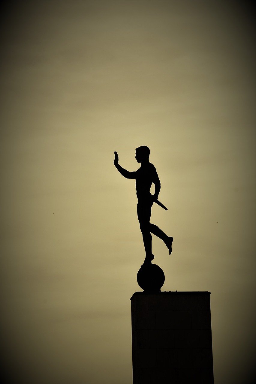 torch-bearer, evening atmosphere, monument-3604047.jpg